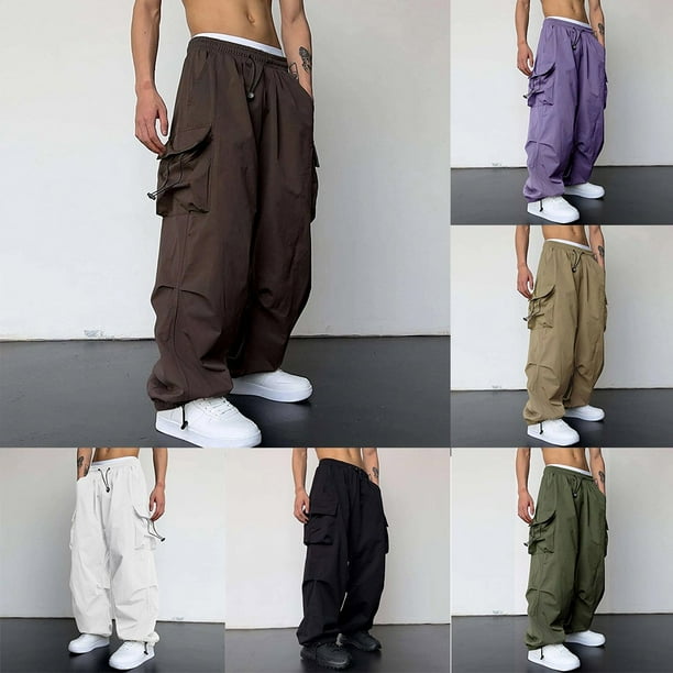 Mens Cargo Parachute Pants Streetwear Vintage Y2K Hip Hop