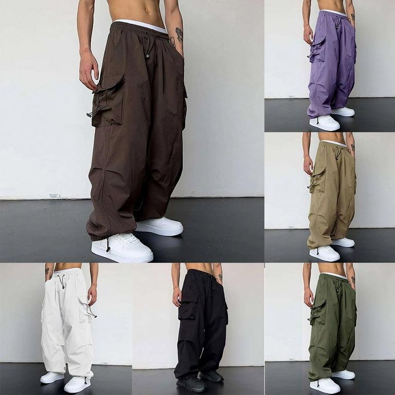 Mens Cargo Parachute Pants Streetwear Vintage Y2K Hip Hop