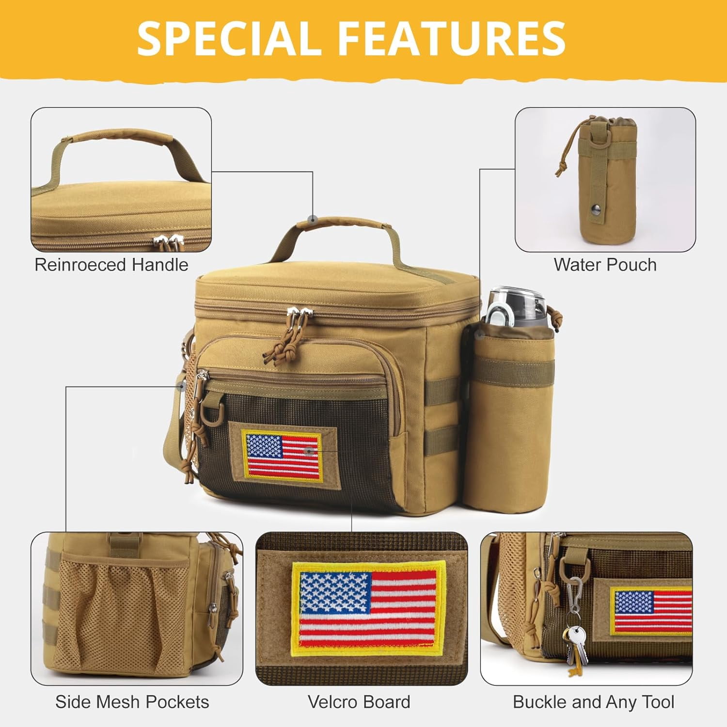 Reusable Lunch Bag for Men/Women - Insulated Lunch Box Leakproof Lunch Pail Freezable with Adjustable Shoulder Strap,Lunch Cooler Bag for Work Office Picnic Beach，Brown