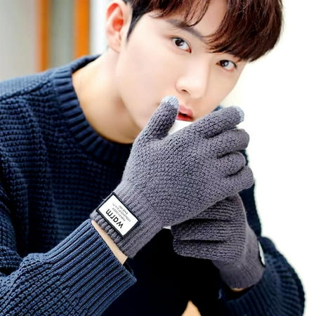 

Winter Men Women Knitted Gloves Screen Touch High Quality Male Mitten Thicken Warm Wool Cashmere Solid Color Men Business Gloves