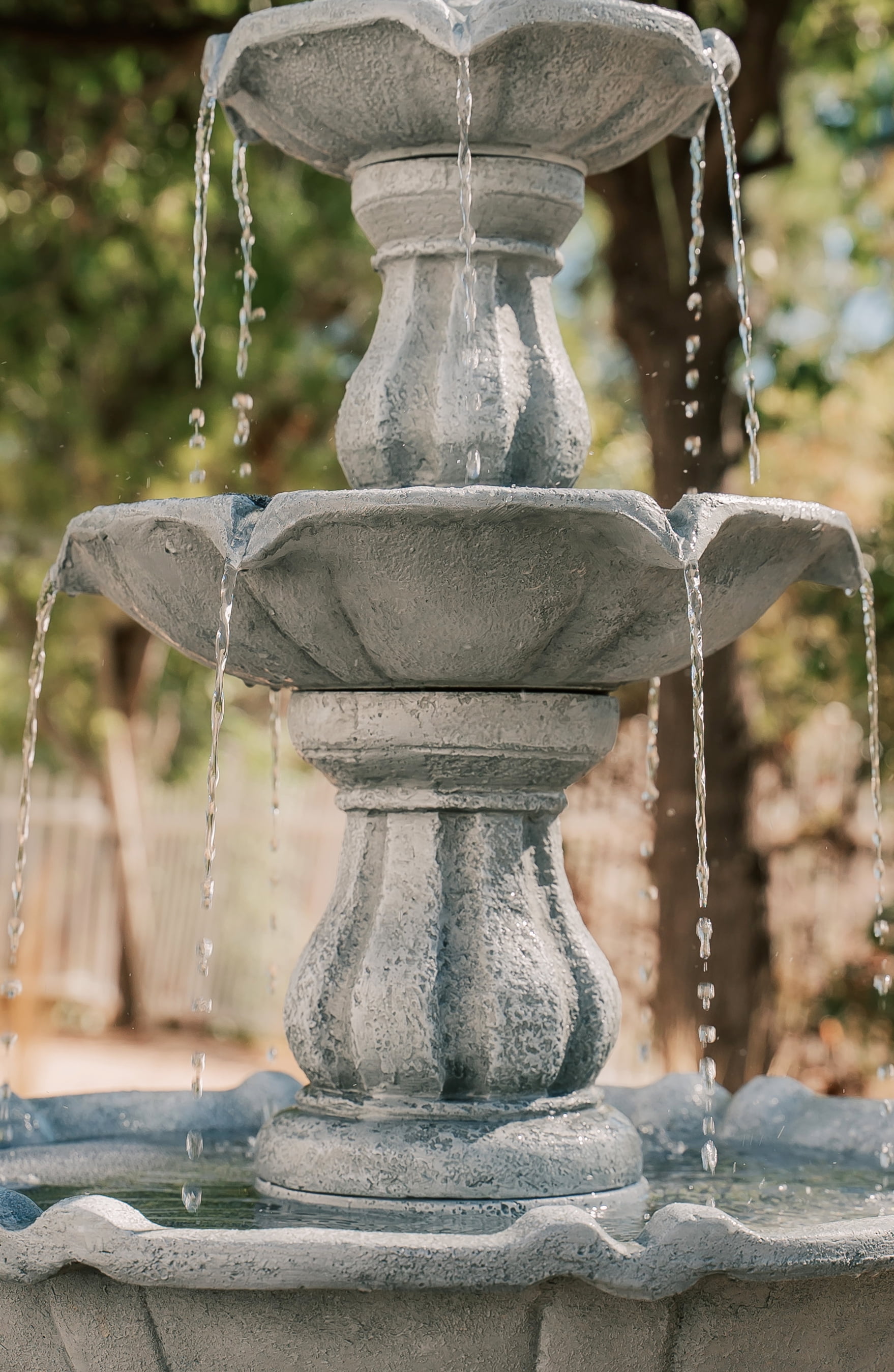 XBrand 3-Tier Water Fountain w/Pump & Pineapple Top, 51 Inch Tall, Brown, Large Outdoor Freestanding Waterfall Decor for Porch, Lawn and Garden
