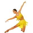 thumbnail image 2 of Aislor Women's Latin Salsa Ballroom V Neck Sleeveless Fringe Crop Top with Swing Skirt Indian Dancewear Yellow S, 2 of 7