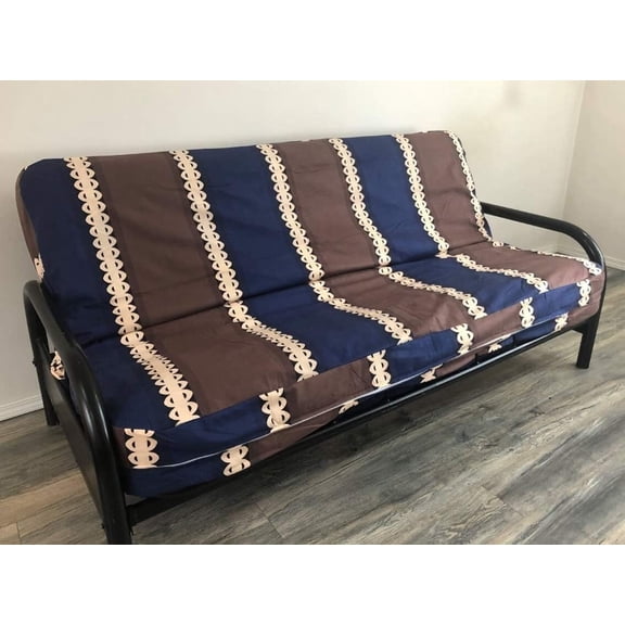 OctoRose Full Size 3 Side Zipper Premium Velvet Navy/Brown/Beige Stripe Rich Opulent Color Futon Cover Slipcover / Sofa Day Bed Couch Mattress Cover Protector (Velvet-Stripe-Navy)