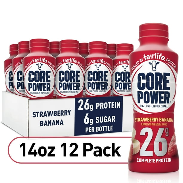 Core Power Protein Shake with 26g Protein by fairlife Milk, Strawberry Banana, 14 fl oz, 12