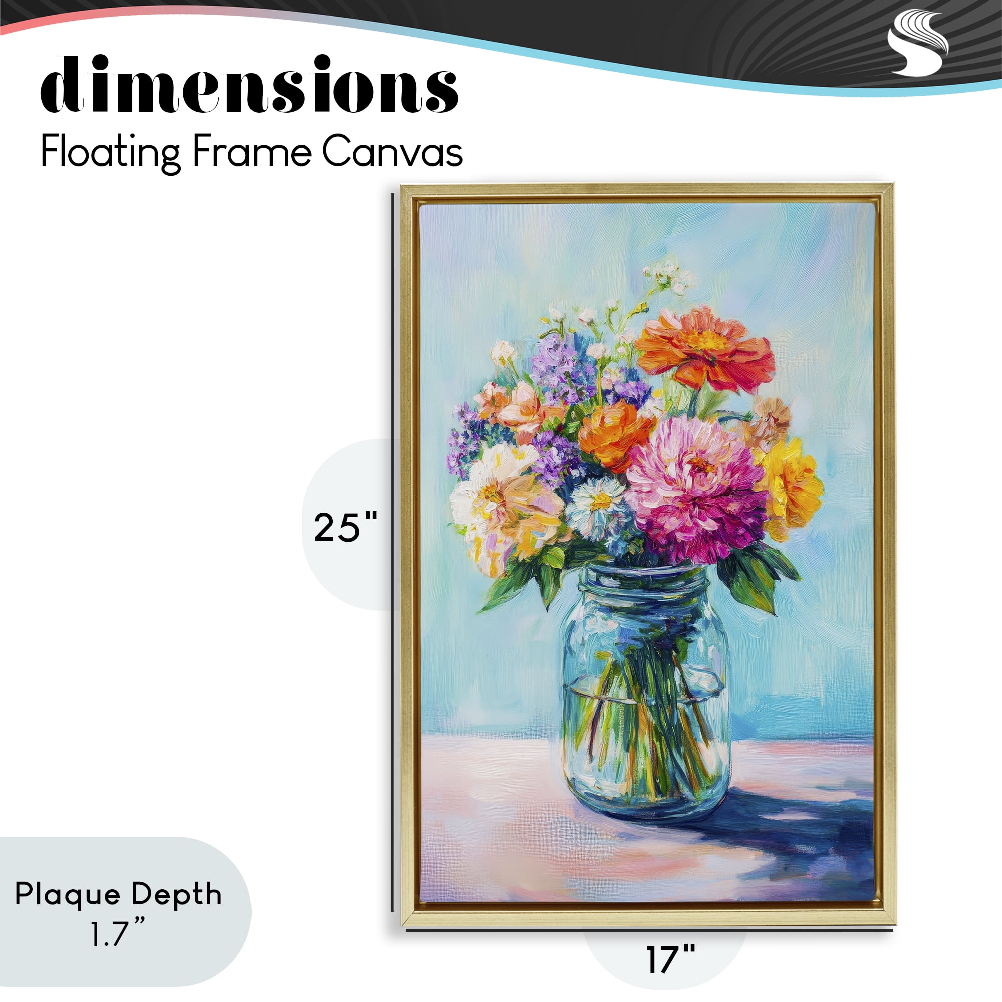 Stupell Industries Vibrant Country Jar Bouquet Gold Framed Floater Canvas Wall Art, design by Petal Prints Design