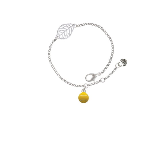 Delight Jewelry Silvertone Mini Enamel Tennis Ball - Silvertone Leaf Delicate Bracelet, 6.25 1.75"