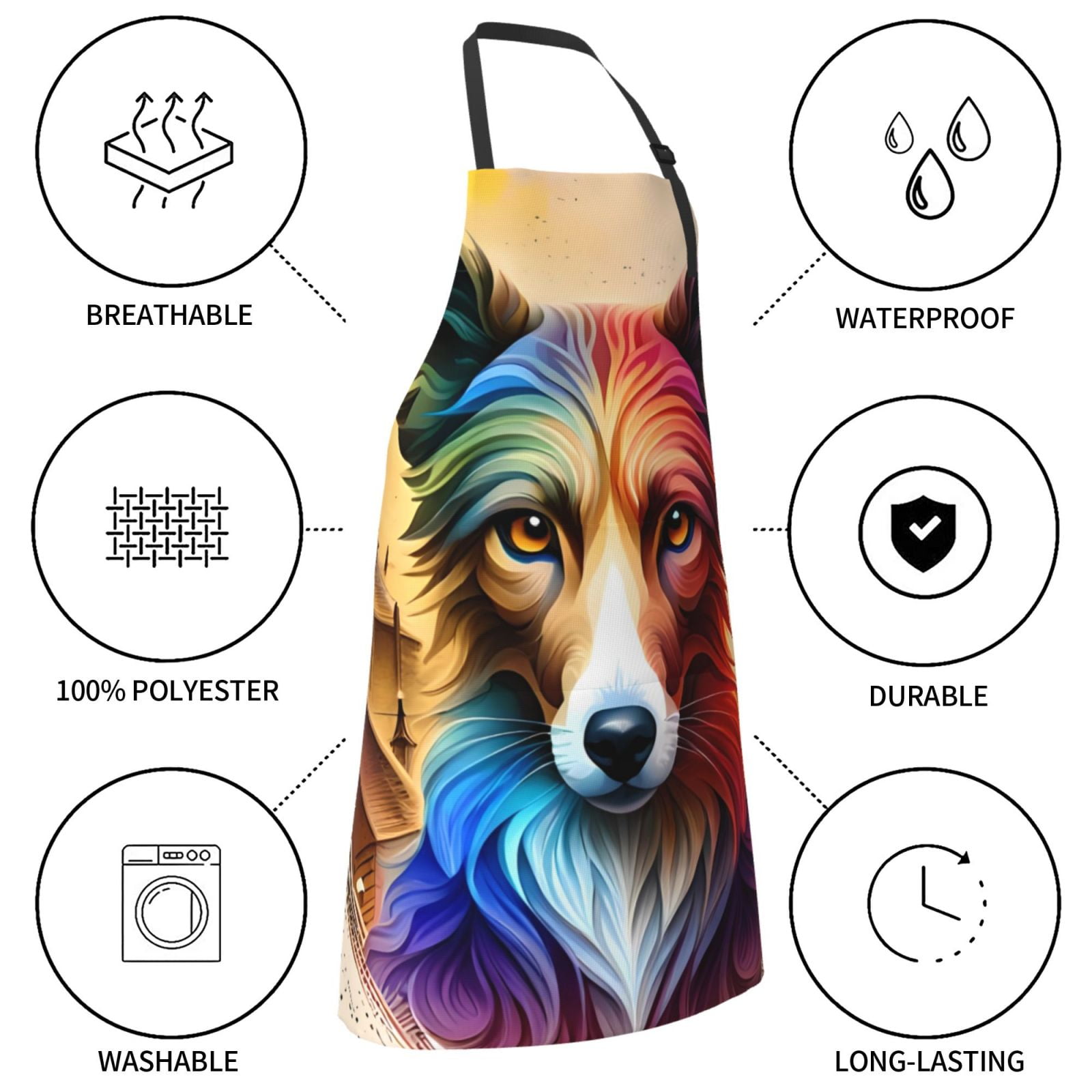 Kdxio Colorful Art Dog Apron with Pockets Adjustable Kitchen Aprons for Men Women Waterproof Aprons for Cooking,Drawing,Crafting, Baking Household Cleaning