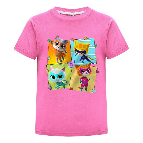 SuperKitties Cat Hero Shirt for Kids – Cartoon Character Tee – Girls Boys Summer T-Shirt – Comfortable Cotton Outfit – Top for Casual Playtime