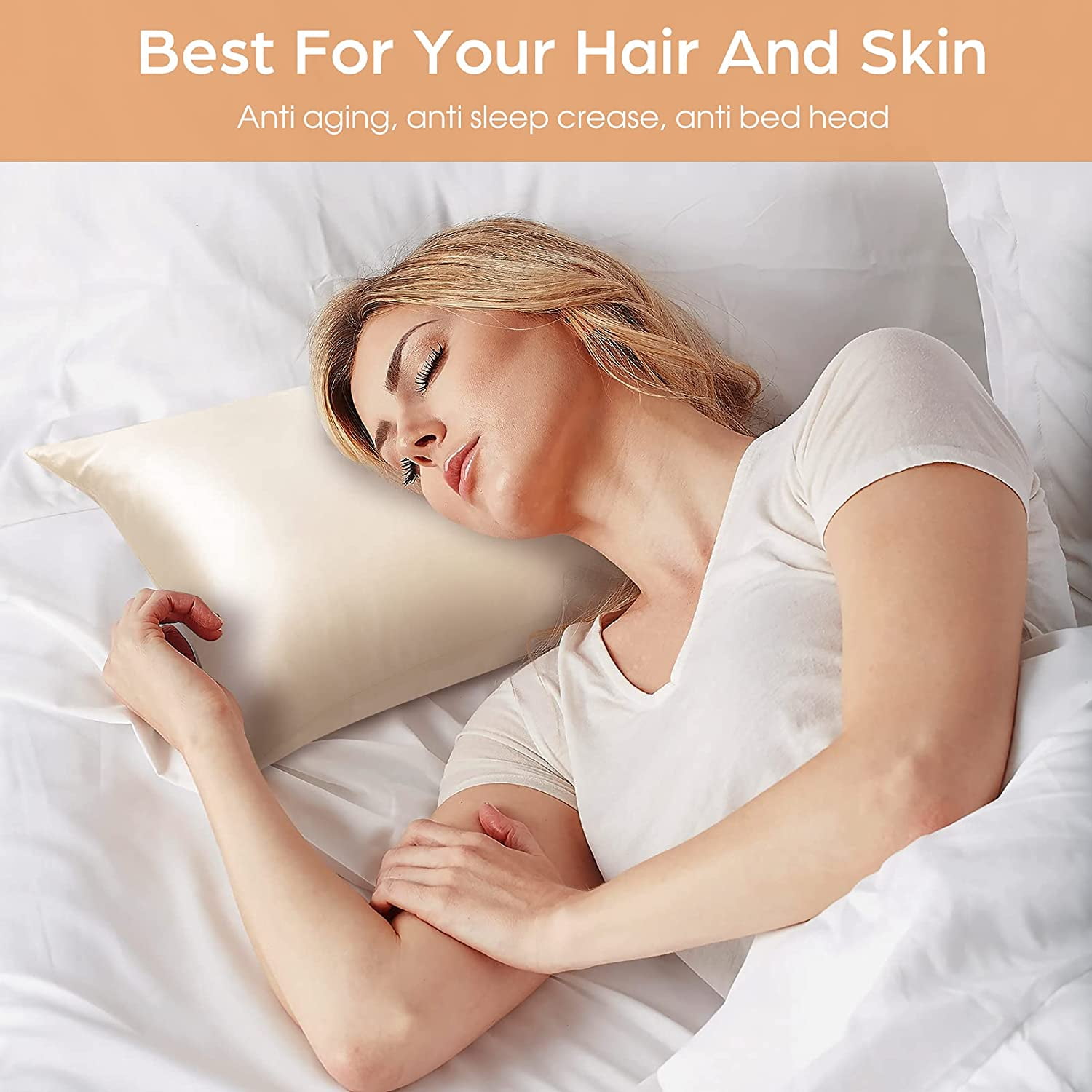 HTOOQ Silk Pillowcase for Hair and Skin 2 Pack 100 Mulberry Silk Pillowcase 25 Momme 600 Thread Count Both Side Pure Silk Pillow Cover with Hidden Zipper Beige Standard 20 26 Walmart