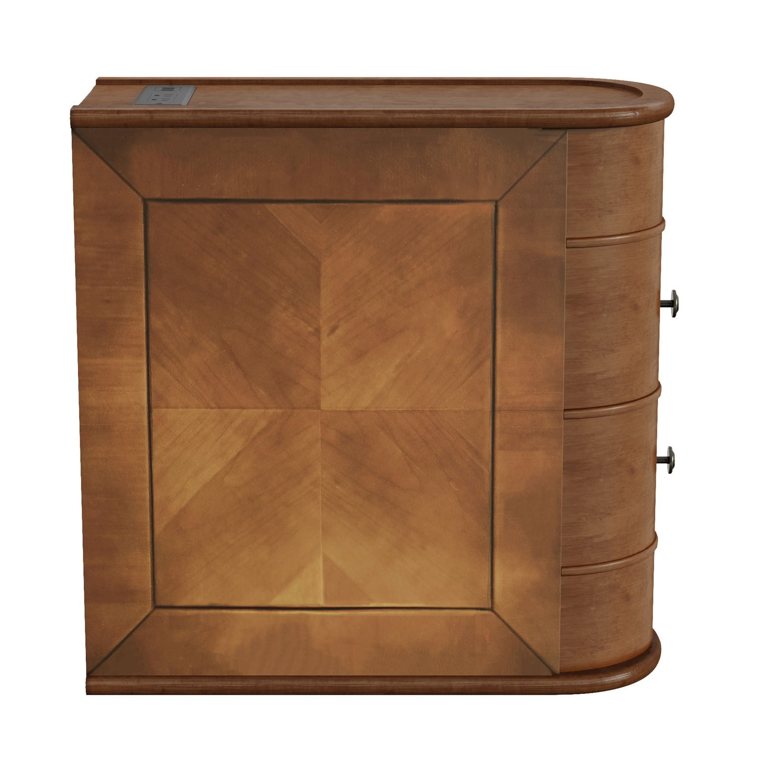 Hommoo Vintage Wood Sofa Side Table with Charging Station, 3 Drawers End Table Nightstand for Bedroom, Living Room, Closet, Walnut