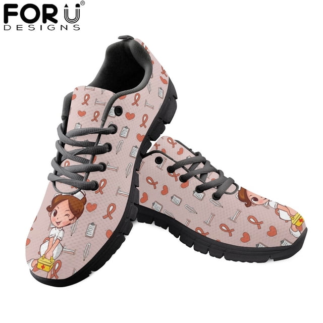 Chaussures de Sport pour Femmes Design de Marque Motif Médical Lacets Plats Chaussures Confortables pour Femmes