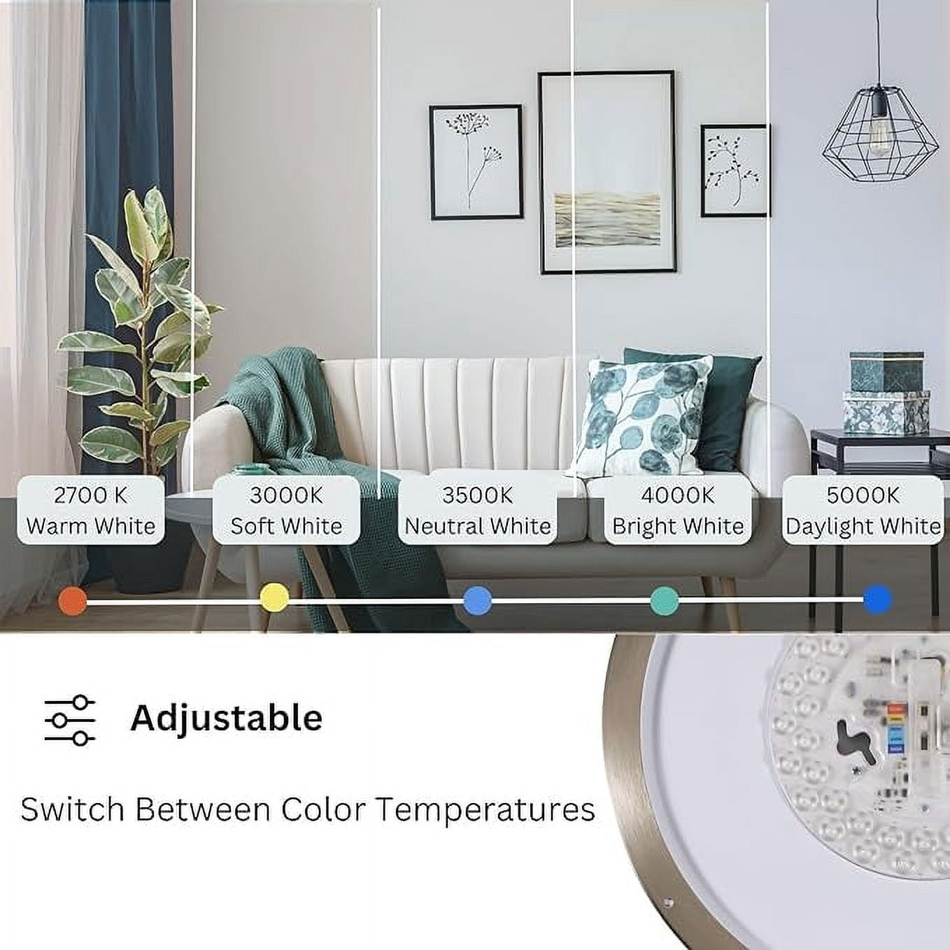 DYMOND 12" LED Ceiling Light Flush Mount Adjustable Color Temperature Dimmable Brushed Nickel (2-Pack)