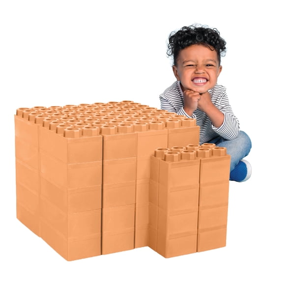 BiggoBlocks Jumbo Blocks — Big Blocks for Kids Ages 3-8 — Indoor & Outdoor Blocks for Kids Jumbo Games — Large Building Blocks (48 pc) Beige Set
