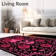 thumbnail image 2 of ODIKA 6'x9' Machine Washable Non-Slip Area Rug, Rose Embrace Skull Floral Art with Sugar Kiss Motif Gothic High Traffic Rug, Black, 656746, 2 of 7
