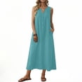 thumbnail image 7 of YueHuiYing Women Cute Sleeveless Ruffled Deep V Neck Dresses Cotton Linen Dress for Summer Casual Shift Dress, 7 of 7