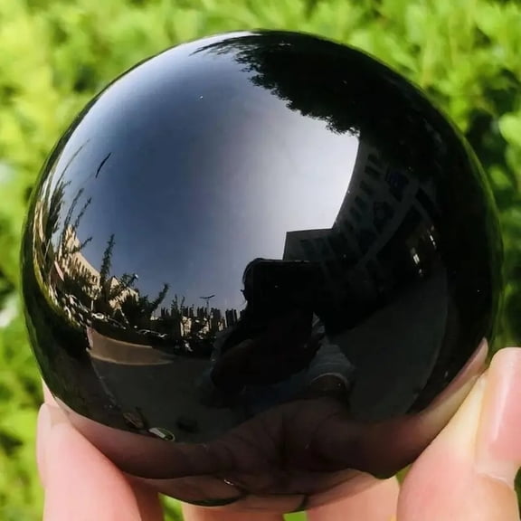 Natural Black Obsidian Sphere Healing Crystal Ball, Polished Feng Shui Stone for Meditation, Divination and Reiki Energy, Smooth Gemstone Sphere Collectible Home Decor without Base