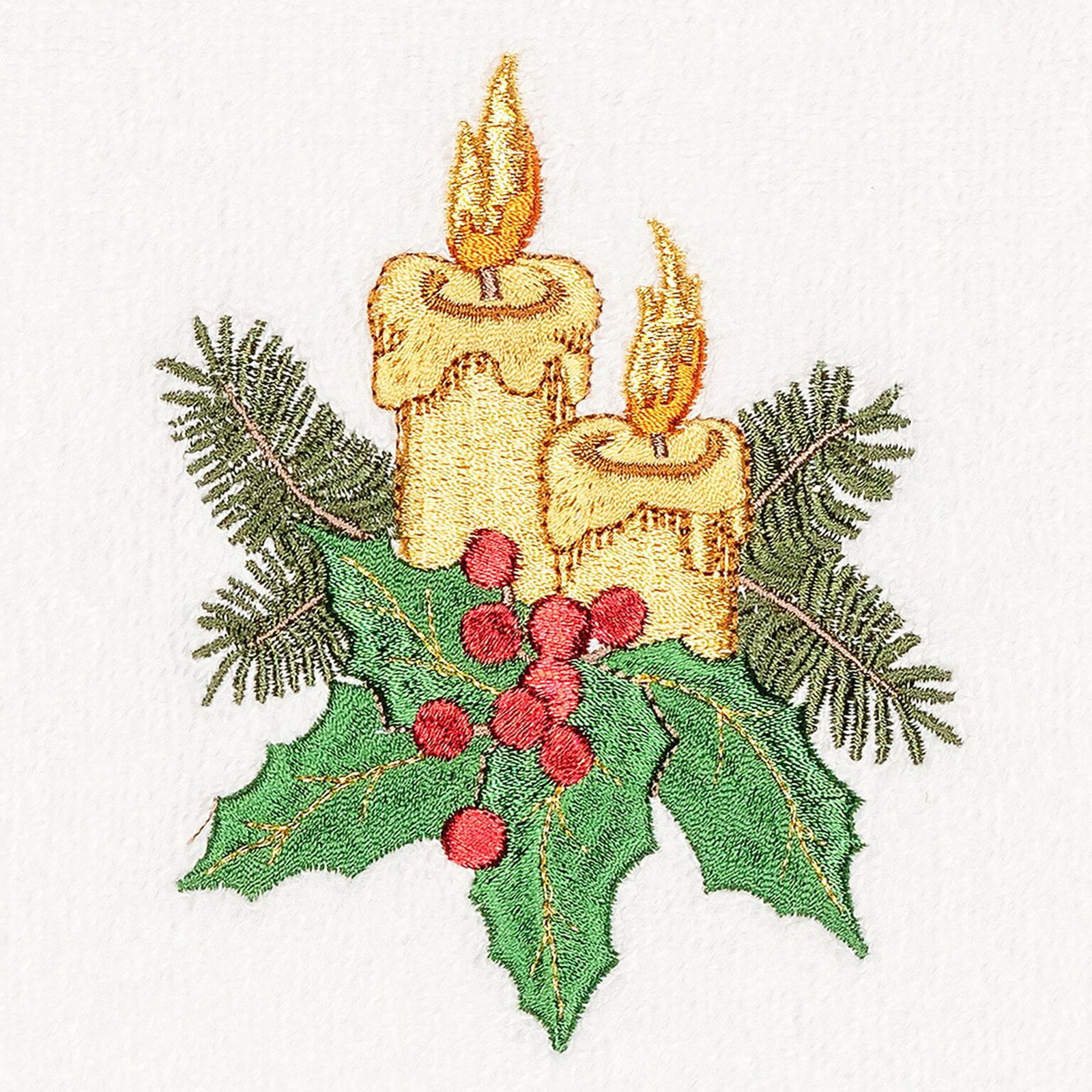 Linum Home Textiles Christmas Candles Embroidered Turkish Cotton Hand Towel - Set of 2