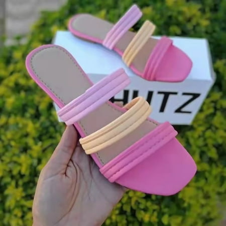 

EQWLJWE Casual Candy Colorblock Flat Slippers Women s Sandals Holiday Clearance