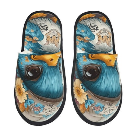 

Sigee Cute Sunflower Blue Duck for Cozy Furry Slippers Super Soft Indoor and Outdoor Use Non-Slip Sole Slip On House Slippers-Medium