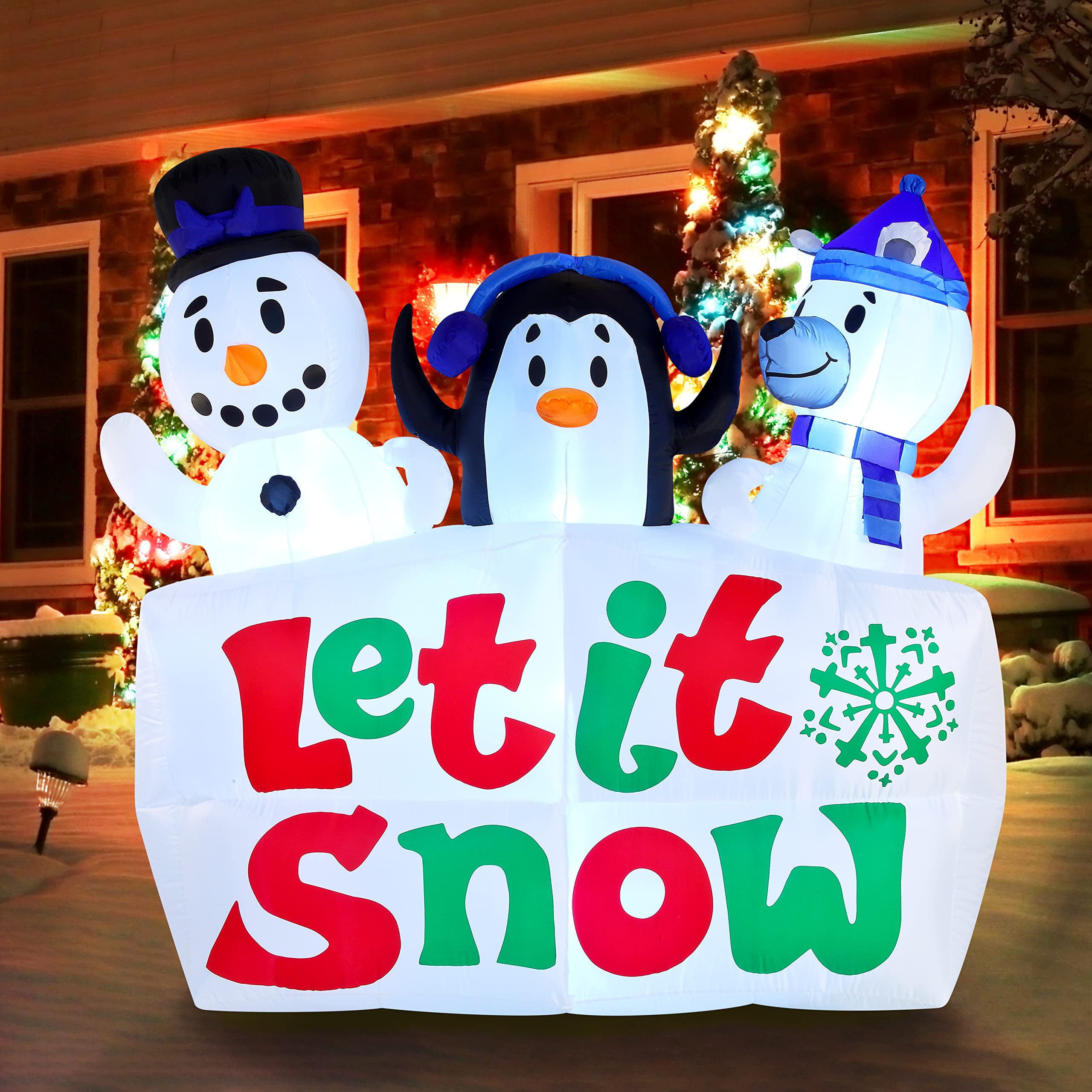 6 FT Tall Inflatable LetItSnow Sign with Buildin LEDs Blow Up Inflatables for Christmas Party