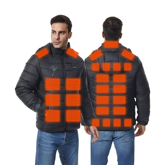 KeShDi Heated Jackets Men's heated top, long sleeved hooded top, casual solid color printed long sleeved jacket Black M