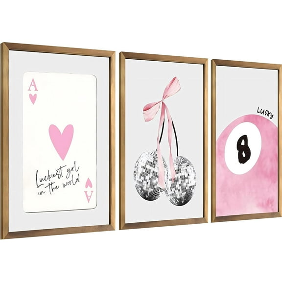 Coquette Pink Bow Canvas Wall Art Set of 3, Inspirational Bible Verses Decor Posters Pictures Prints Aesthetic for Girls Room College Apartment Living Room Bedroom Framed 12x16 Inch