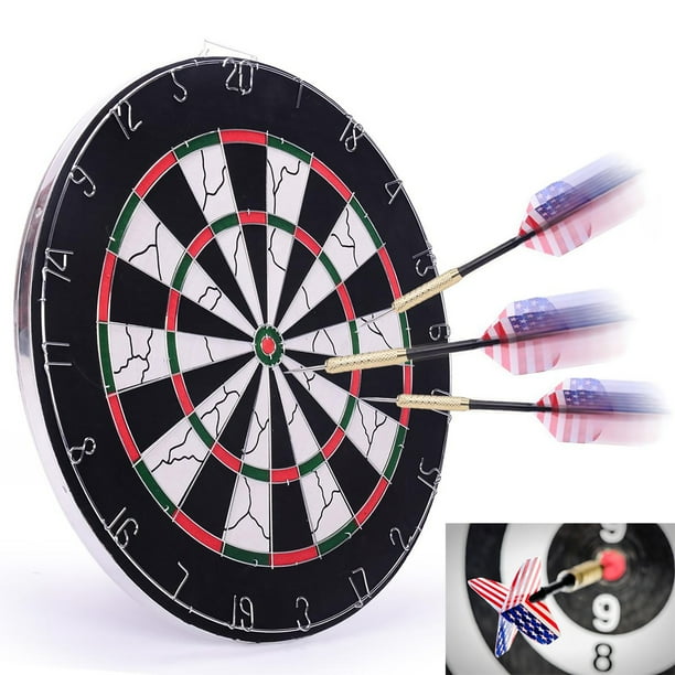 Dart Board, 18" DoubleSided Flocking Bristle Dartboard 12 Steel Tip Darts, MultiColor
