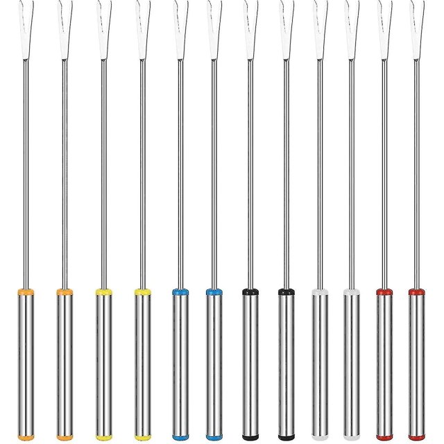 12 piezas de tenedores para fondue, tenedores para fondue de acero inoxidable de 24 cm con mango resistente al calor de color para choc