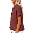 thumbnail image 7 of cfhntfmh Womens Summer Tops Short Sleeve Button down Dressy Casual Shirts Trim Collared Tops Beach Vacation Clothes, 7 of 7