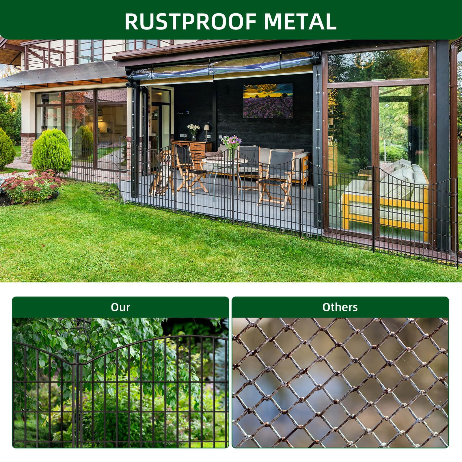 Decorative Garden Fence, No Dig Decorative Fence for Outdoor,Yard, Patio,32 in(H)  Animal Barrier Rustproof Metal Wire Panel,Temporary Dog Fence
