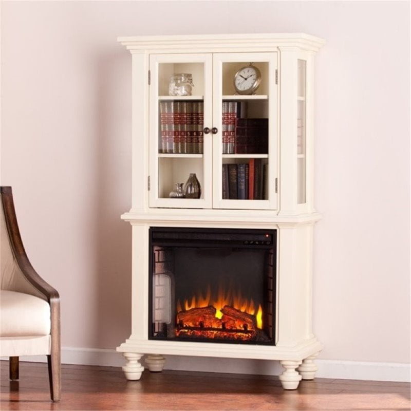 Bowery Hill Electric Fireplace Bookcase, White Electric Fireplace With Shelves