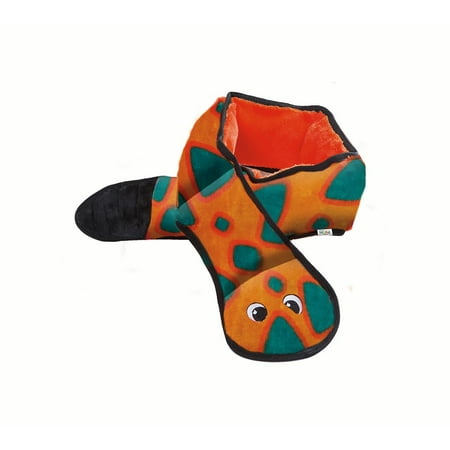 Invincibles Snake Stuffingless Durable Tough Plush Dog Squeaky Toy with 6 Squeakers by Outward
