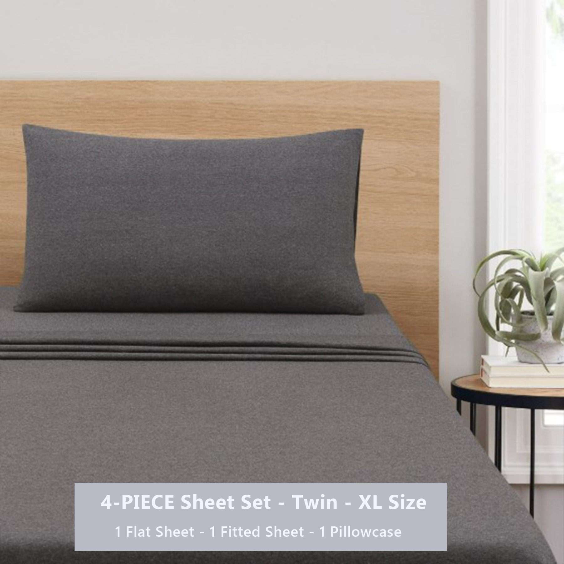 Mainstays Cotton Rich Extra Soft Jersey Bed Sheet Set, Twin-XL, Charcoal, 3 Pieces