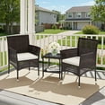 thumbnail image 6 of QISHENSHUI Outdoor 3 Piece Patio Furniture Set Wicker Chairs with Glass-top Coffee Table for Garden, Balcony, and Porch (Brown), 6 of 7
