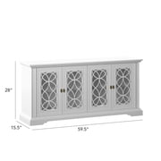 Twin Star Home Sideboard with Tempered Glass Panels in White