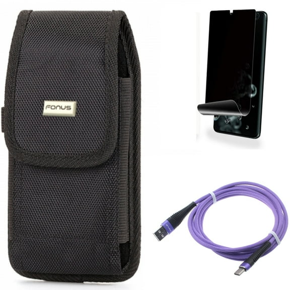Case Belt Clip w 10ft USB Cable w Privacy Screen Protector for Samsung Galaxy S20 Ultra - Swivel Holster Rugged, Purple Type-C Charger Cord, TPU Film [NOT GLASS] [Fingerprint fits Galaxy S20 Ultra