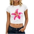 thumbnail image 2 of Xdegoge Womens Lily Floral Graphic Print Crop Tops Short Sleeve Crewneck Slim Fit Shirts Summer Casual Botanical Trendy Fitted T Shirts Y2K Vintage Inspired Basic Tees, 2 of 6
