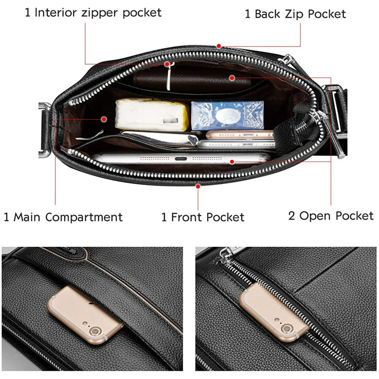 LAORENTOU Men's Genuine Leather Shoulder Bag, Business Crossbody Bag for Men Messenger Bags Leather Purse Men's Side Bags