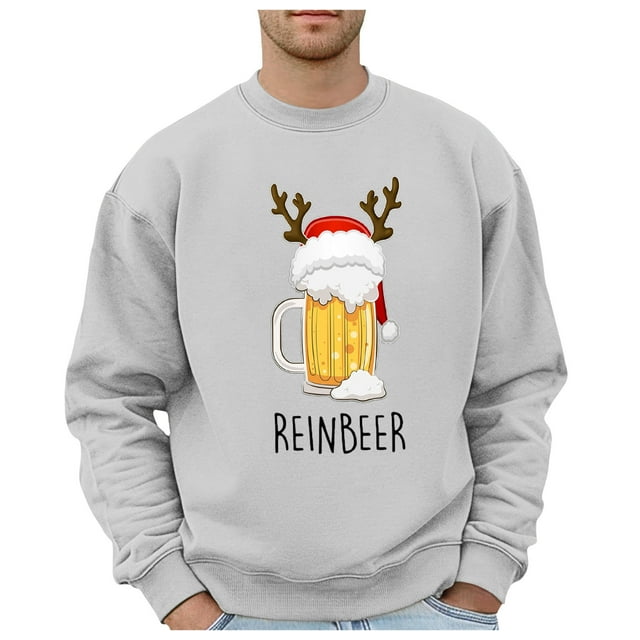 Men's Christmas Beer Glass Themed Casual Style Hoodless Sweatshirt