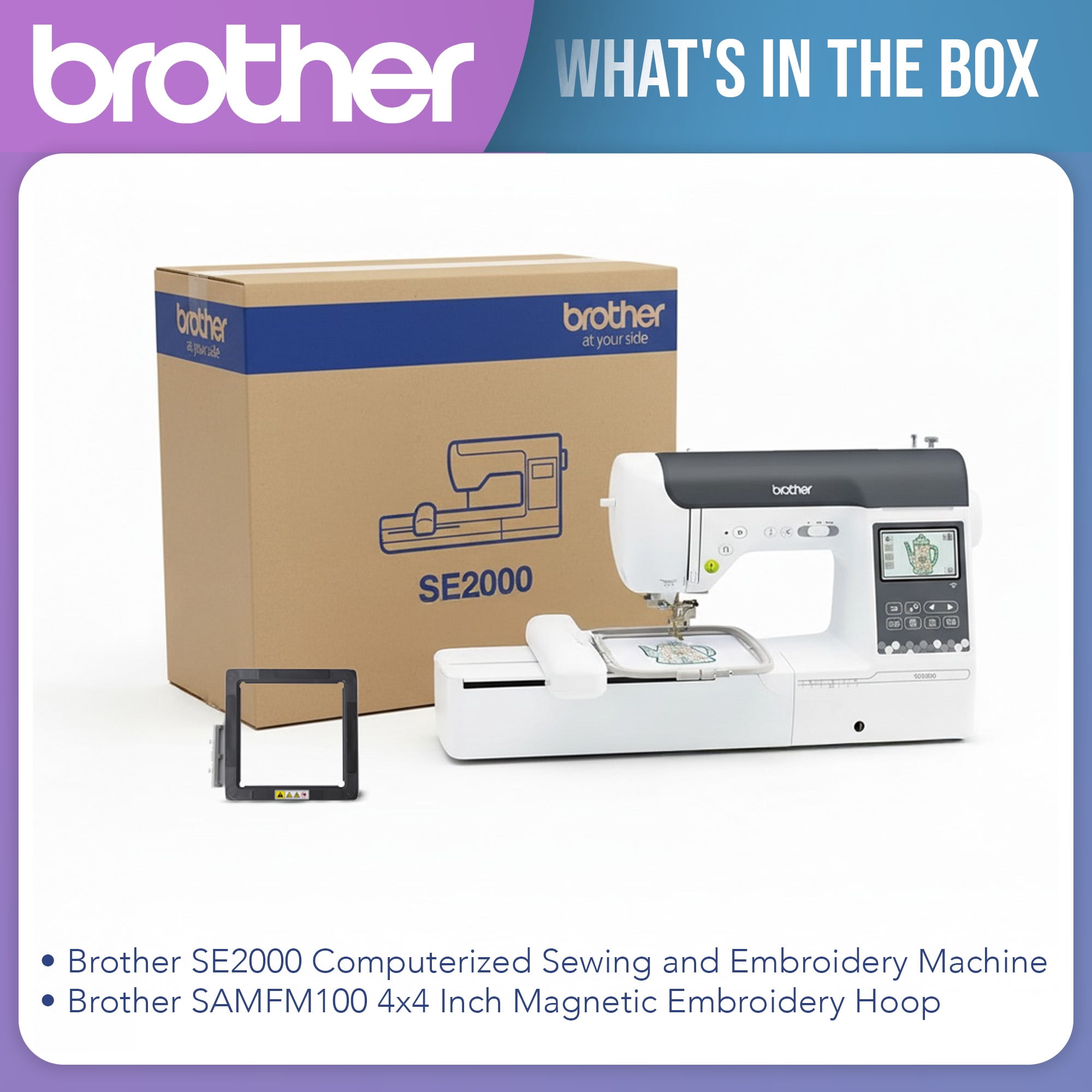 Brother SE2000 Computerized Sewing and Embroidery Machine with Built-In Designs LCD Display and Magnetic Hoop (2 Items)