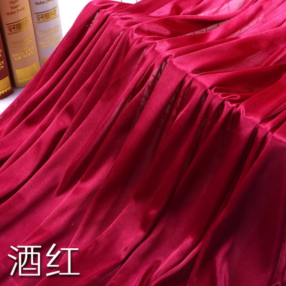 Xiao Hua wine red satin fabric 39.37 × 61.02 inches, 1 piece, wedding background fabric, shiny satin fabric for sewing, dress sewing material, craft silk fabric for DIY projects