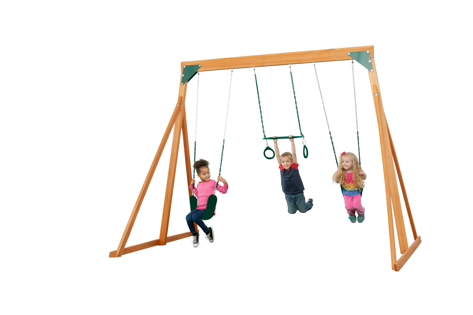 Sportspower Brooklyn Wooden Swing Set with 3 Swings, Great for