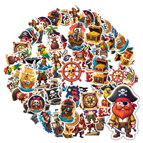 35pcs-50pcs Colorful Pirate Stickers Adventure Sticker Pack Skull PVC Stickers for Laptops Suitcases Guitars
