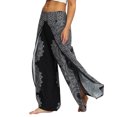thumbnail image 3 of Defitshape Women's Boho Pants Wide Leg Harem Yoga Gaucho Flowy Bohemian Indian Side Split Palazzo Lounge Casual Printed Slitted Slits Beach Summer Black Floral Pant Patterned5 X-Small-Small, 3 of 5