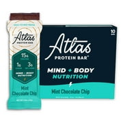 Atlas Mind   Body Protein Bar, Keto & Low Carb, 15g Protein, 1g Sugar, Mint Chocolate Chip, 10 Count