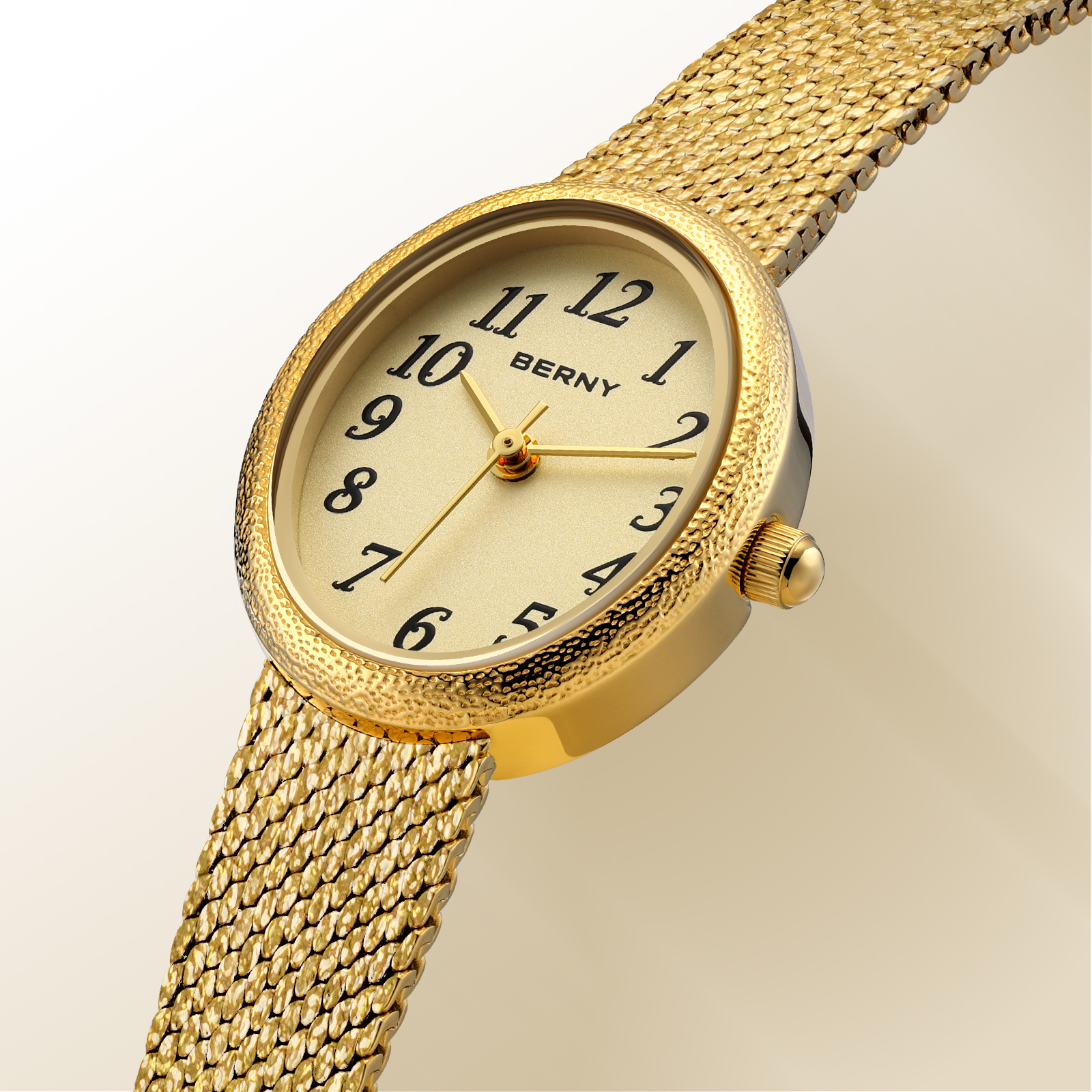 BERNY Small Gold Watches for Women, Dainty Easy to Read Oval Dial, Vintage Stainless Steel Bracelet Watch, Adjustable Mesh Band, Waterproof, Luxury Ladies Analog Quartz Wrist Watch Gifts (Gold)