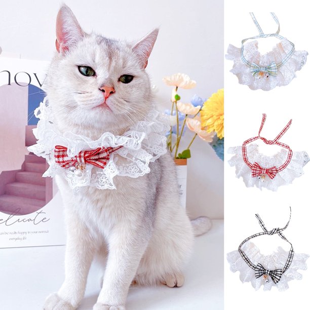 Disfraz de boda para gato de Aurora Trade, vestido de boda de princesa para gato, bandana, collar, velo y bonitos baberos de encaje para mascotas, bufanda, corona artesanal, accesorios para fiestas