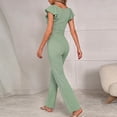 thumbnail image 6 of sdhkgrrt Women's 2 Piece Pajama Set Square Neck Ruffle Sleeve Pullover Wide Leg Pants Matching Lounge Outfit Casual Solid Sleepwear Comfy Fall Winter Tracksuit, Green M, 6 of 8