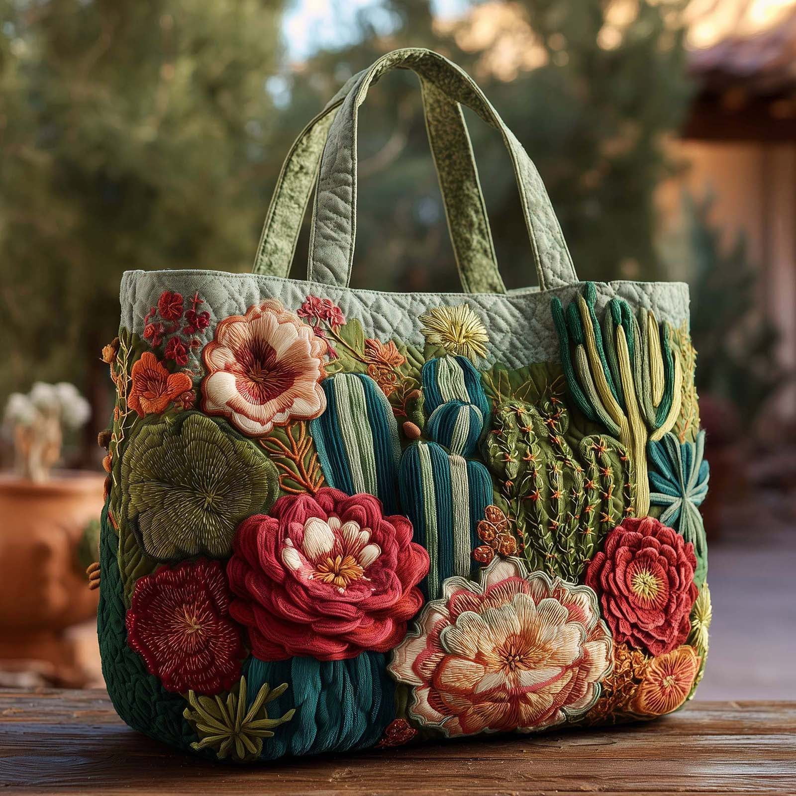 Dwellin Quilted Tote Bag for Women Large Beach Shoulder Purse Handbag Floral Print Top Handle Satchel for Travel Work G-B 14*16"