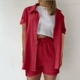 thumbnail image 2 of GILIGEGE Linen Sets for Women 2 Piece Summer Women's Spring and Summer Short Sleeve Shorts Solid Color Cotton Linen Thin Shirt Button Suit Lounge Beach Vacation Two Piece Outfits Tracksuits Red 3Xl, 2 of 5
